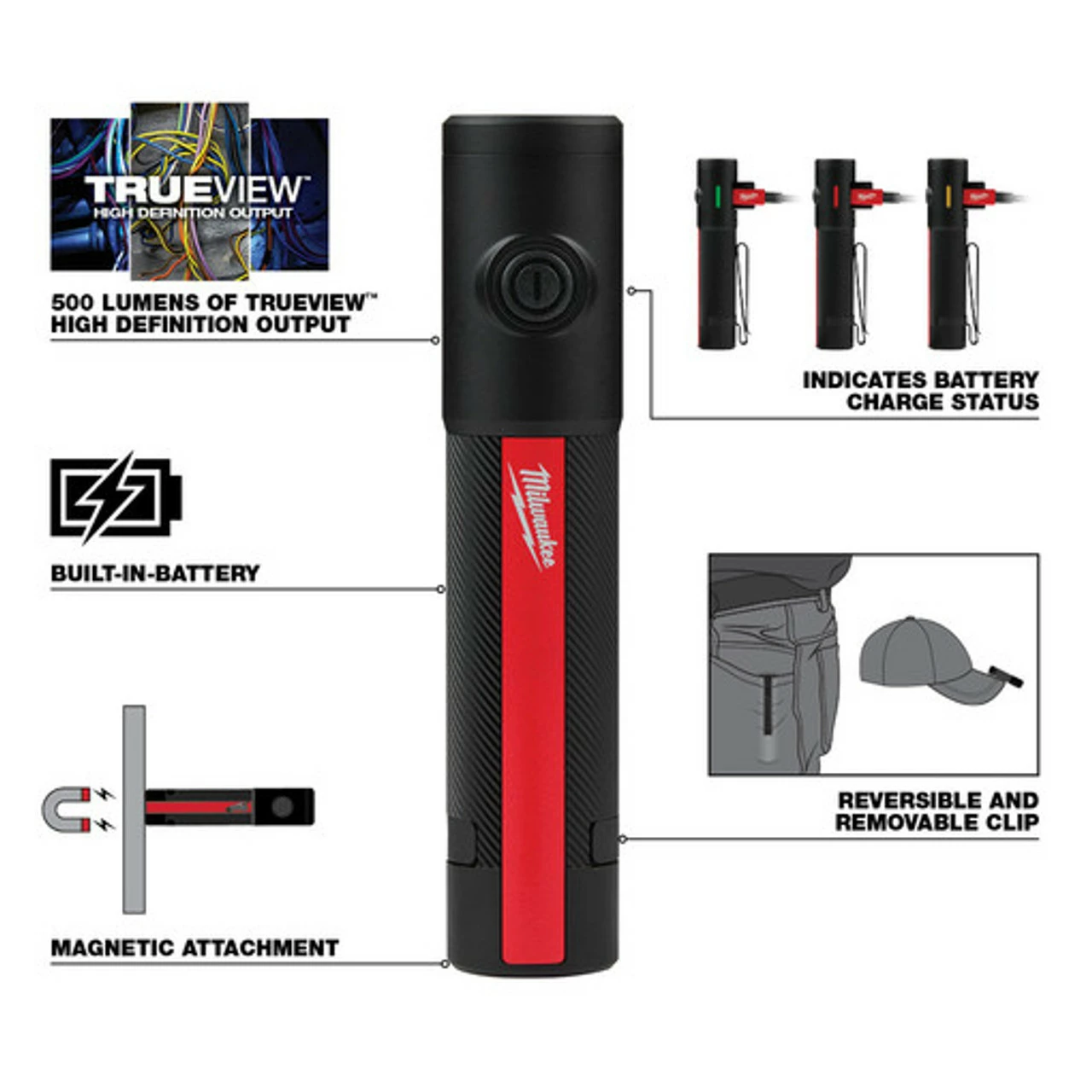 Milwaukee 2011R Milwaukee Rechargeable 500L Everyday Carry Flashlight W/ Magnet 2 Milwaukee 2011R Milwaukee Rechargeable 500L Everyday Carry Flashlight W/ Magnet - Image 2