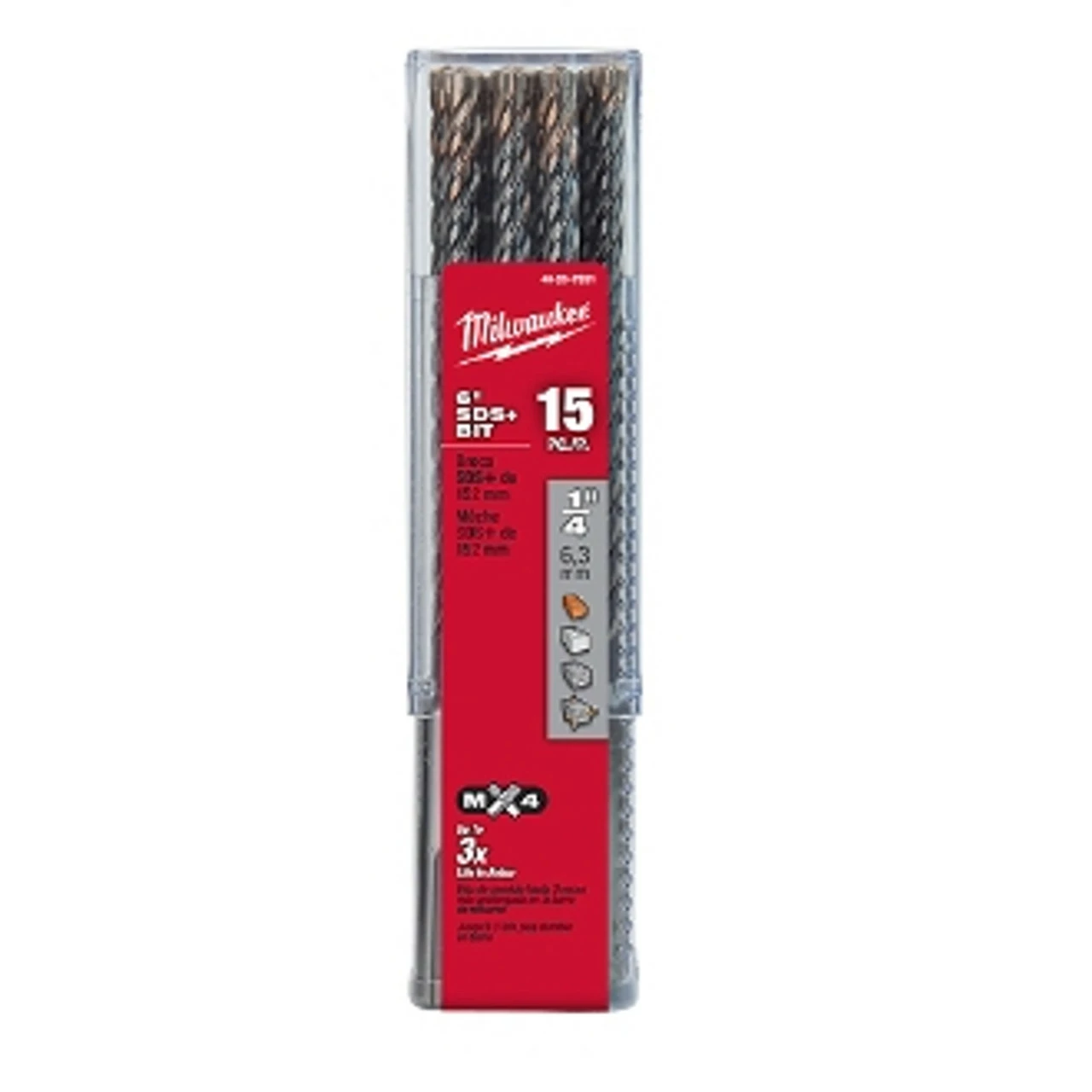 Milwaukee 48-20-7931 1/4 In. X 6 In. MX4 SDS+ Carbide Drill Bits 15pk 1 Milwaukee 48-20-7931 1/4 In. X 6 In. MX4 SDS+ Carbide Drill Bits 15pk