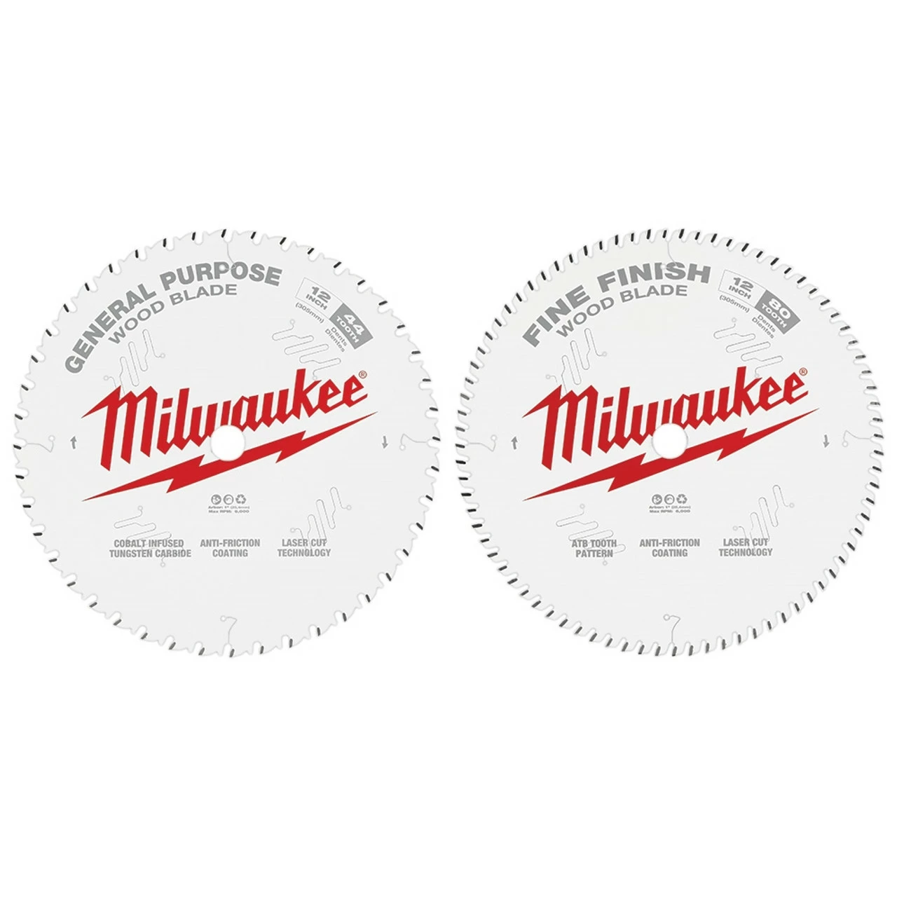 Milwaukee 48-40-1232 12 In. 44T + 80T Two Pack Circular Saw Blade 1 Milwaukee 48-40-1232 12 In. 44T + 80T Two Pack Circular Saw Blade