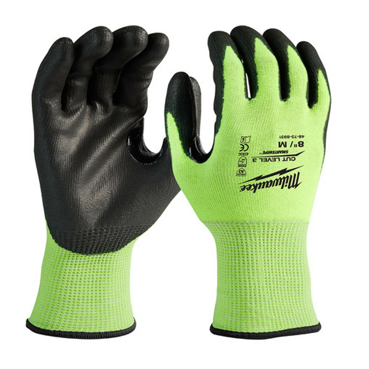 Milwaukee 48-73-8931 High-Visibility Cut Level 3 Polyurethane Dipped Gloves Medium 1 Milwaukee 48-73-8931 High-Visibility Cut Level 3 Polyurethane Dipped Gloves Medium