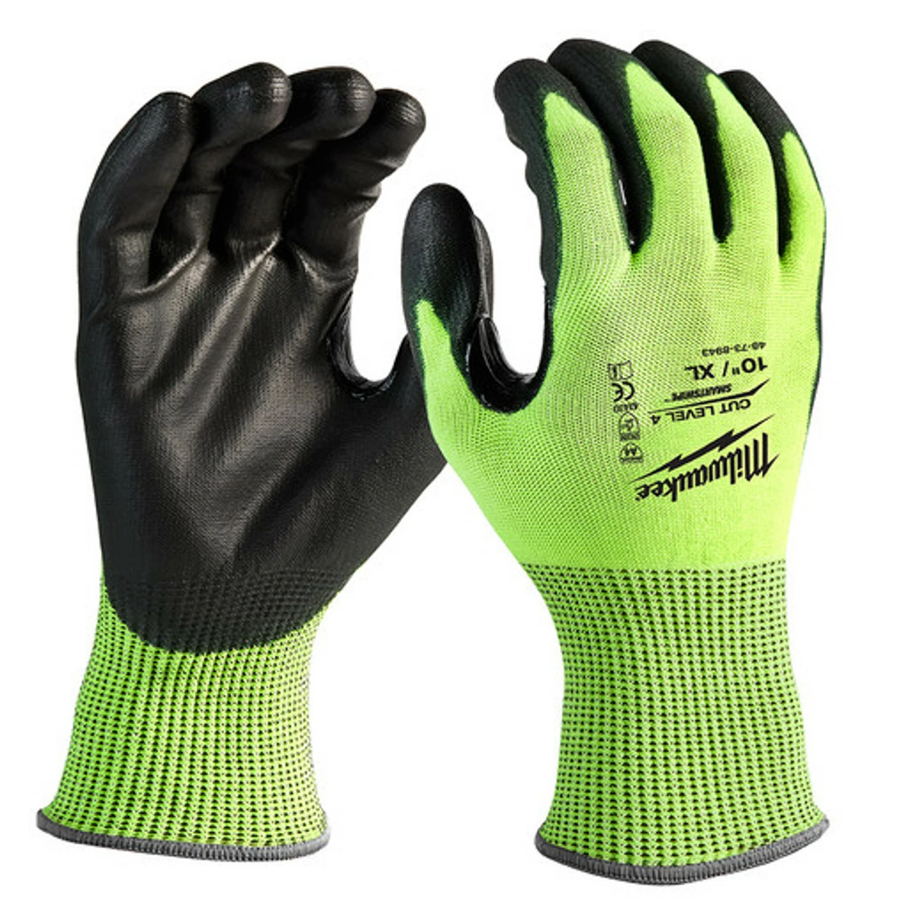 Milwaukee 48-73-8943 High-Visibility Cut Level 4 Polyurethane Dipped Gloves XL 1 Milwaukee 48-73-8943 High-Visibility Cut Level 4 Polyurethane Dipped Gloves XL