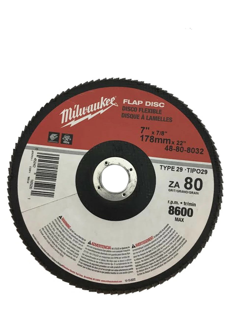Milwaukee 48-80-8032 7 In. X 7/8 In. Flap Disc 80 Grit (Type 29) 1 Milwaukee 48-80-8032 7 In. X 7/8 In. Flap Disc 80 Grit (Type 29)