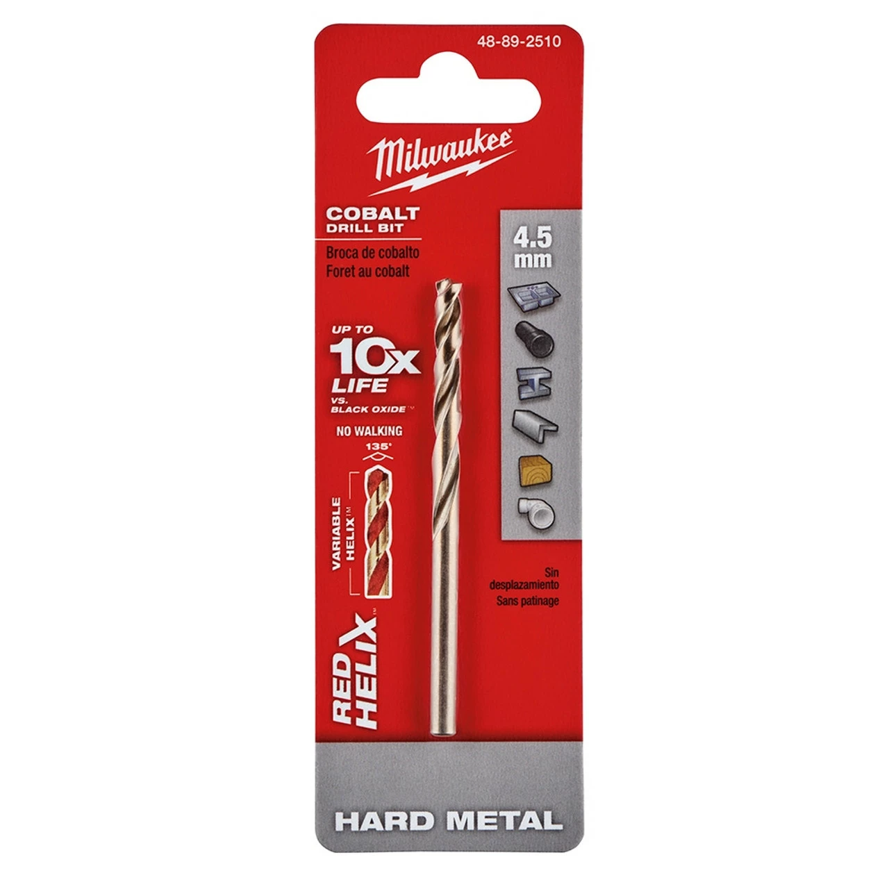 Milwaukee 48-89-2510 4.5 Mm RED HELIX Cobalt Drill Bit - Metric 1 Milwaukee 48-89-2510 4.5 Mm RED HELIX Cobalt Drill Bit - Metric