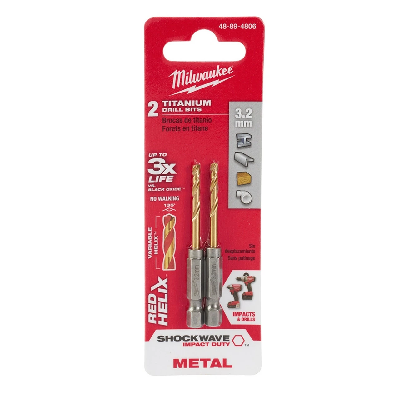 Milwaukee 48-89-4806 Metric SHOCKWAVE Titanium RED HELIX 3.2 MM 1 Milwaukee 48-89-4806 Metric SHOCKWAVE Titanium RED HELIX 3.2 MM