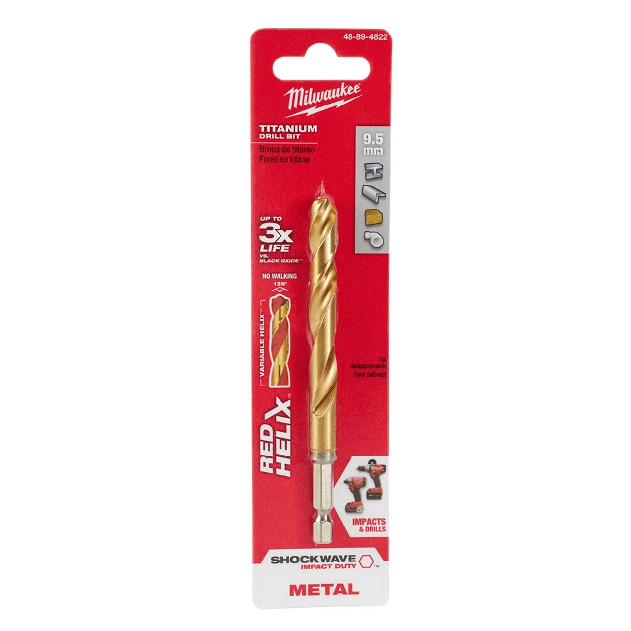Milwaukee 48-89-4822 Metric SHOCKWAVE Titanium RED HELIX 9.5 MM 1 Milwaukee 48-89-4822 Metric SHOCKWAVE Titanium RED HELIX 9.5 MM