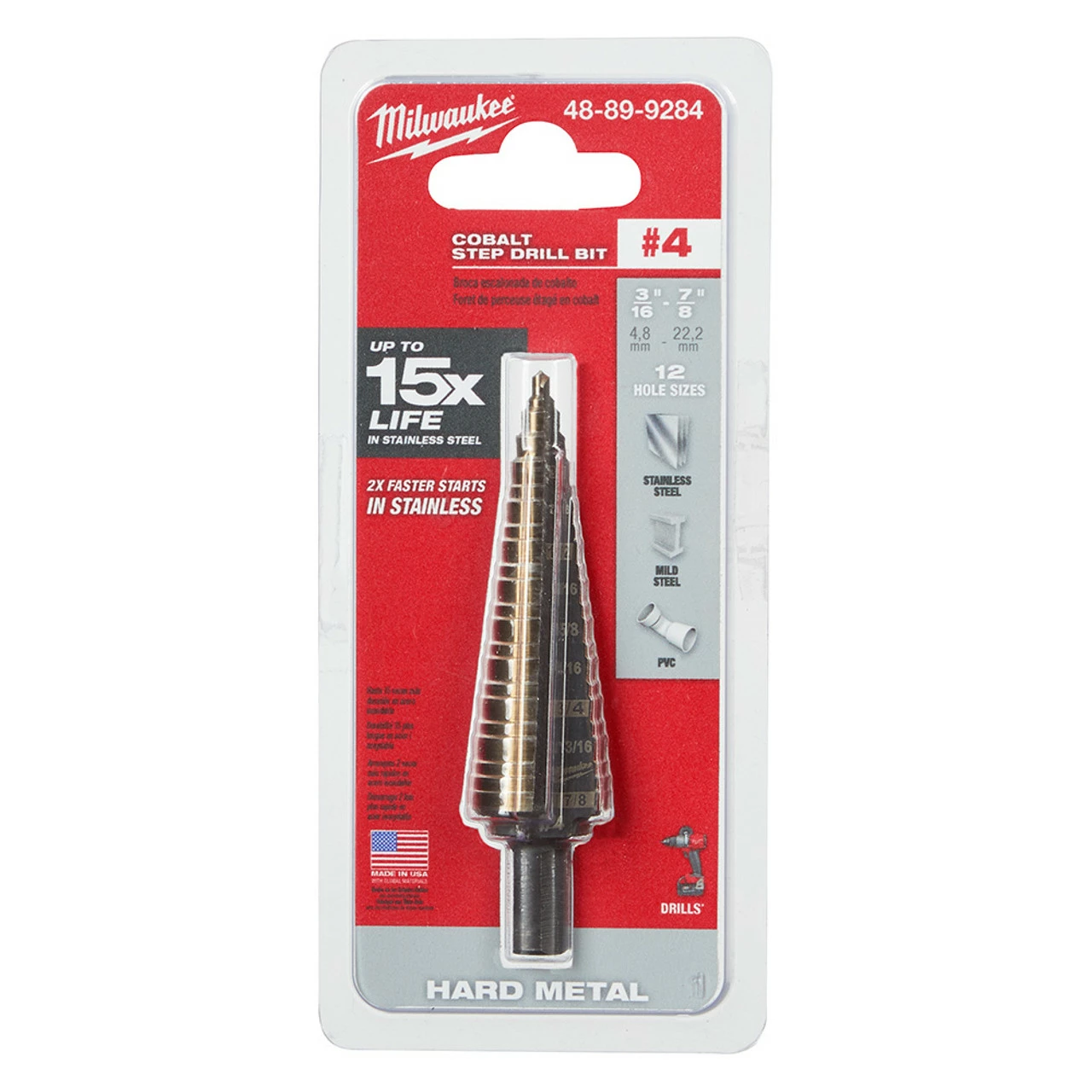 Milwaukee 48-89-9284 Milwaukee #4 COBALT Step Drill Bit 1 Milwaukee 48-89-9284 Milwaukee #4 COBALT Step Drill Bit