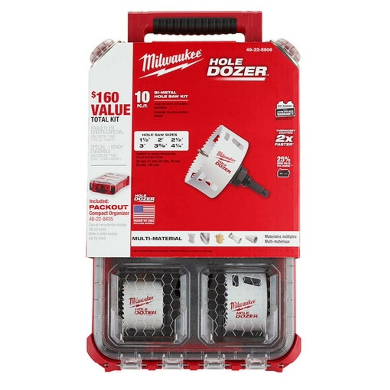 Milwaukee 49-22-5606 10 PC. HOLE DOZER Hole Saw Kit W/PACKOUT COMPACT Organizer 1 Milwaukee 49-22-5606 10 PC. HOLE DOZER Hole Saw Kit W/PACKOUT COMPACT Organizer