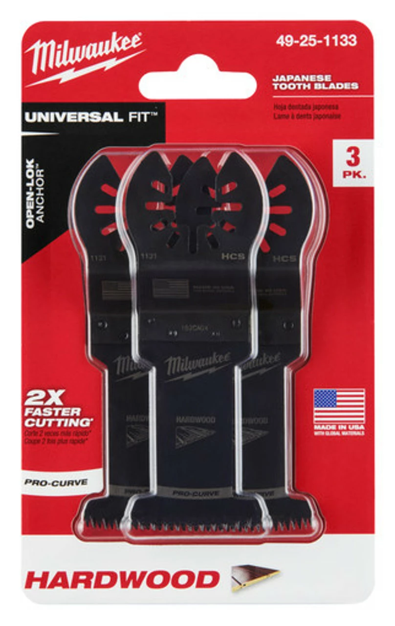 Milwaukee 49-25-1133 OPEN-LOK 1-3/8 In. HCS Japanese Tooth Pro-Curve Hardwood Blade 3 Pk 1 Milwaukee 49-25-1133 OPEN-LOK 1-3/8 In. HCS Japanese Tooth Pro-Curve Hardwood Blade 3 Pk