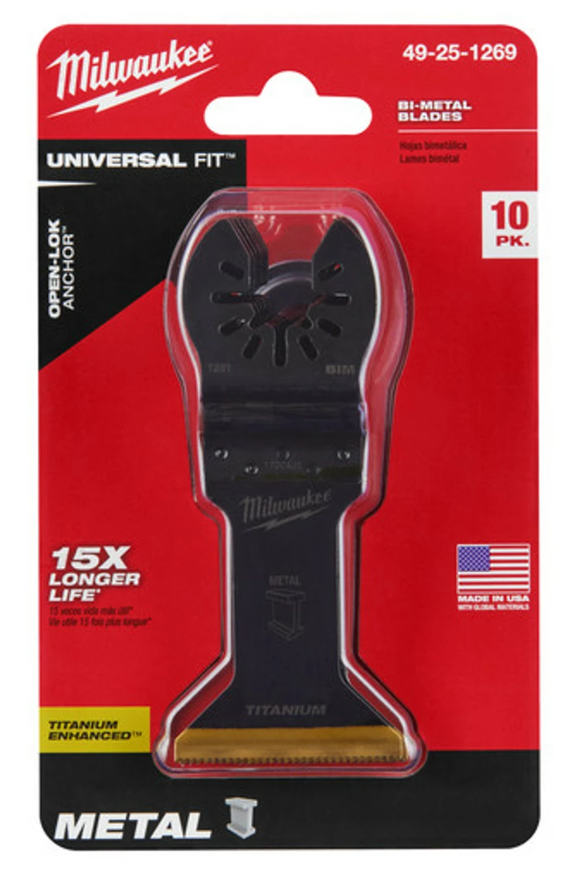 Milwaukee 49-25-1269 OPEN-LOK 1-3/4 In. Titanium Enhanced Bi-Metal Metal Blade 10 Pk 1 Milwaukee 49-25-1269 OPEN-LOK 1-3/4 In. Titanium Enhanced Bi-Metal Metal Blade 10 Pk