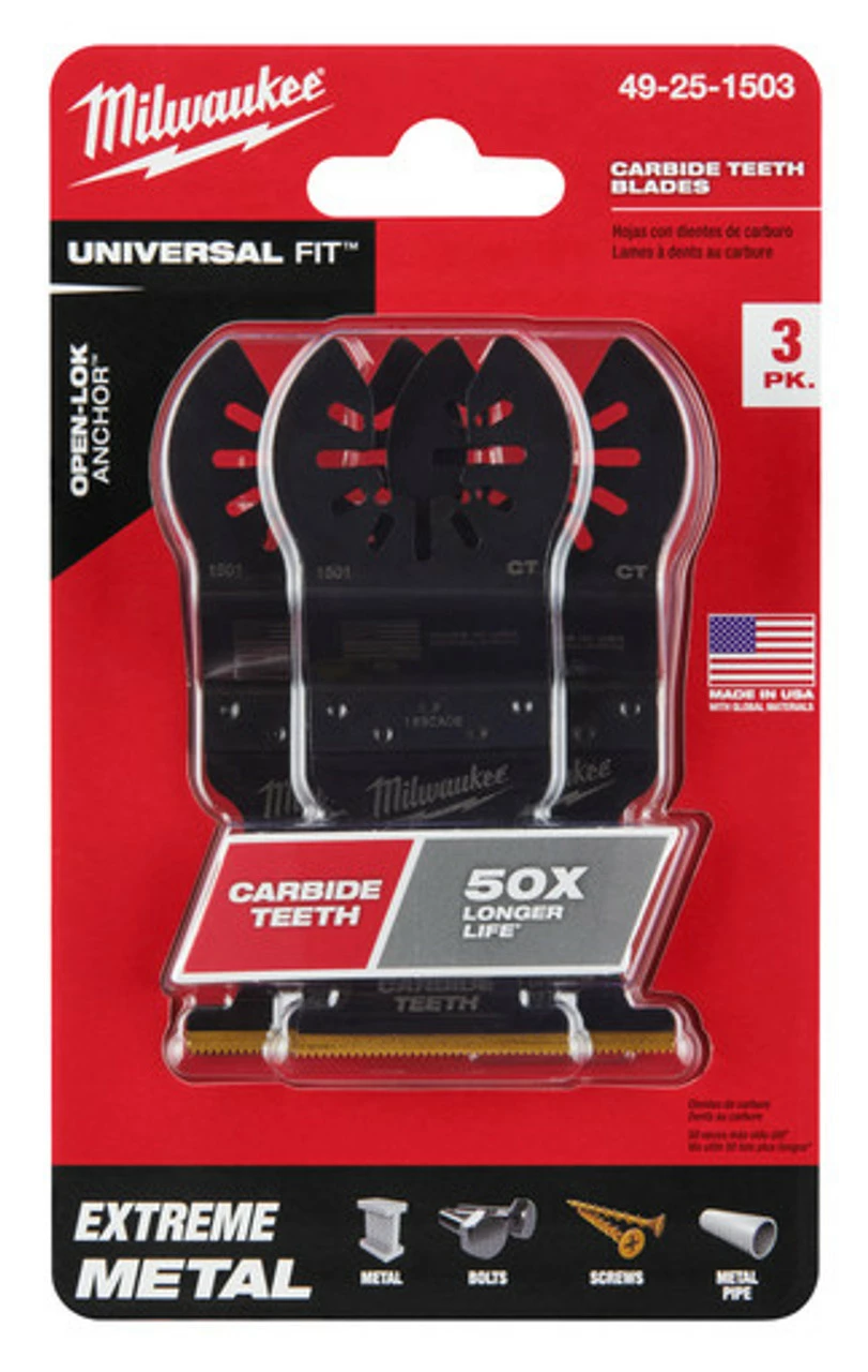 Milwaukee 49-25-1503 OPEN-LOK 1-3/8 In. Titanium Enhanced Carbide Teeth Metal Blade 3 Pk 1 Milwaukee 49-25-1503 OPEN-LOK 1-3/8 In. Titanium Enhanced Carbide Teeth Metal Blade 3 Pk