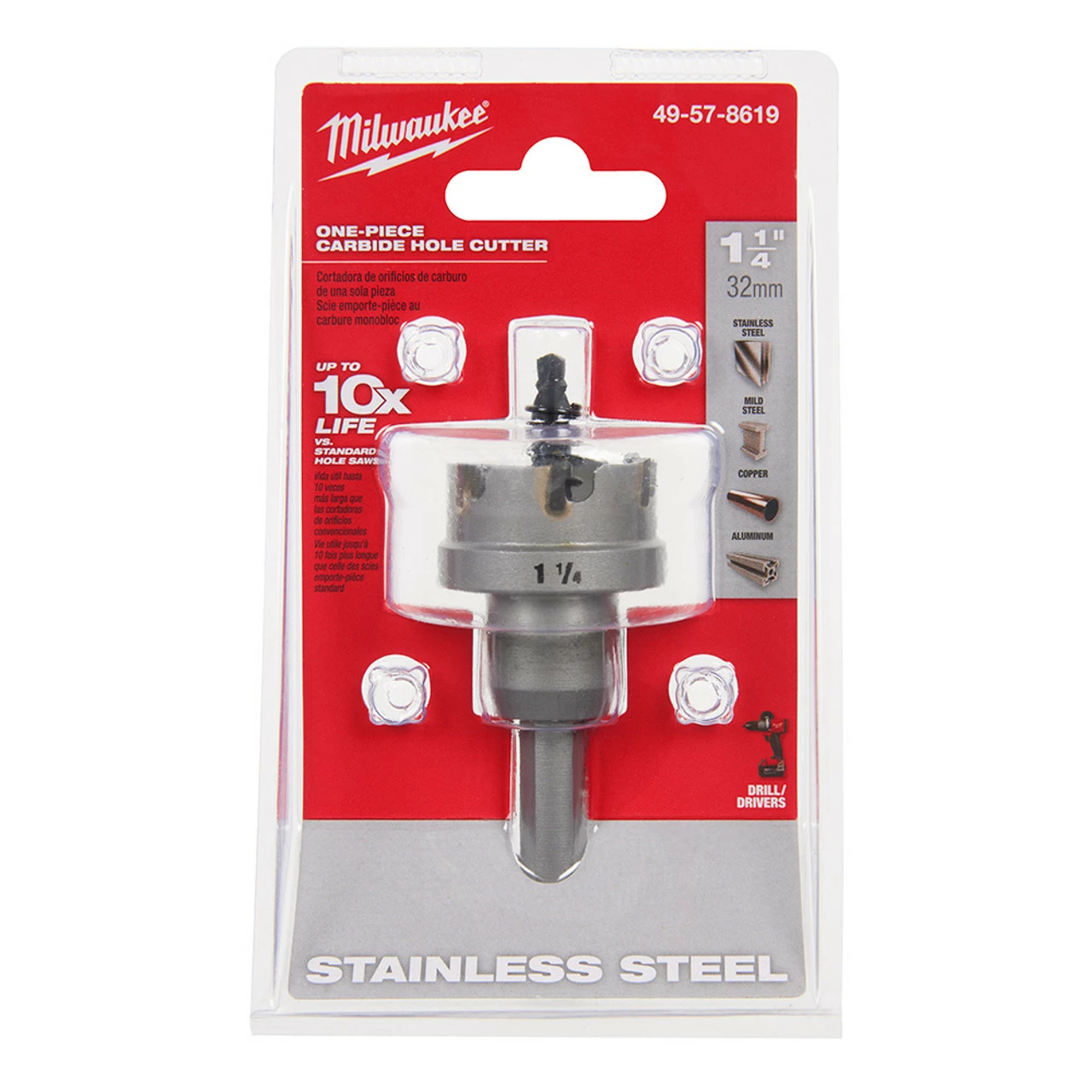 Milwaukee 49-57-8619 1-1/4 In. One-Piece Carbide Hole Cutters 1 Milwaukee 49-57-8619 1-1/4 In. One-Piece Carbide Hole Cutters