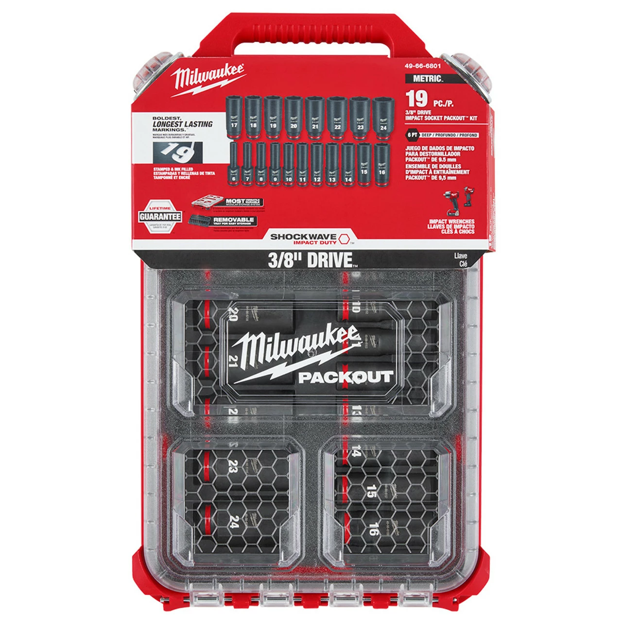 Milwaukee 49-66-6801 SHOCKWAVE Impact Duty Socket 3/8 Dr 19 Pc MM PACKOUT Set 1 Milwaukee 49-66-6801 SHOCKWAVE Impact Duty Socket 3/8 Dr 19 Pc MM PACKOUT Set