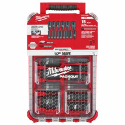 Milwaukee 49-66-6802 SHOCKWAVE Impact Duty Socket 1/2 Dr 15 Pc SAE PACKOUT Set