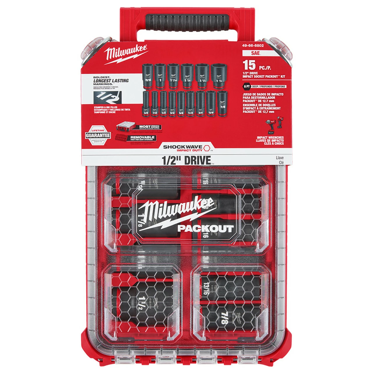 Milwaukee 49-66-6802 SHOCKWAVE Impact Duty Socket 1/2 Dr 15 Pc SAE PACKOUT Set 1 Milwaukee 49-66-6802 SHOCKWAVE Impact Duty Socket 1/2 Dr 15 Pc SAE PACKOUT Set